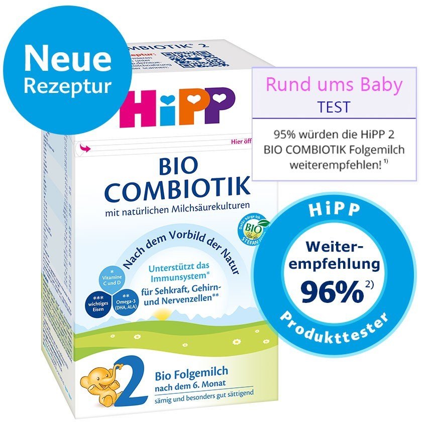 包邮含税！HiPP 喜宝 有机益生菌婴幼儿奶粉 2段 600g*4盒装*2件，实付€89.9（约￥652）＋赠米粉200g