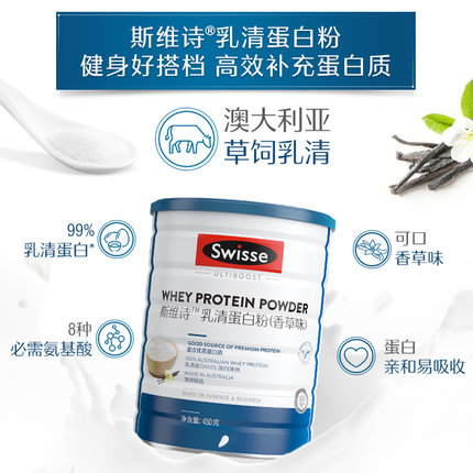 88VIP：Swisse 斯维诗 乳清蛋白粉香草味 450g， 229.00元 （返50元购物金，双重优惠，原价286元）