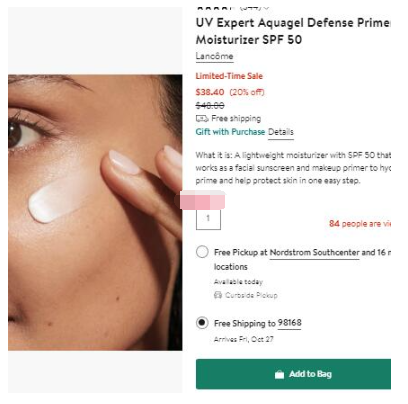 LANCÔME 兰蔻防晒霜 spf50 30ml， 8折$38.4
