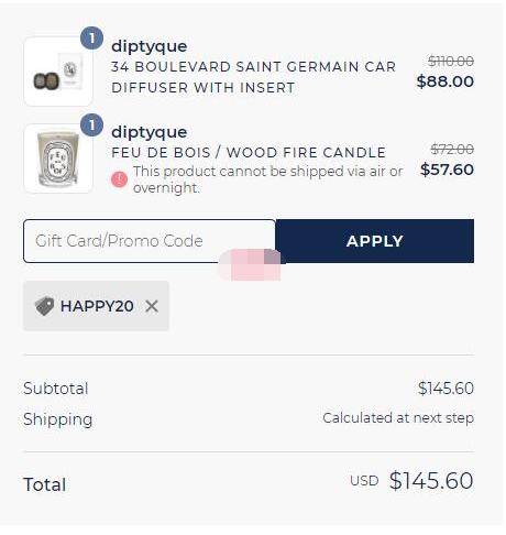 Bluemercury官网现有Diptyque香氛、蜡烛等满$150额外8折优惠码