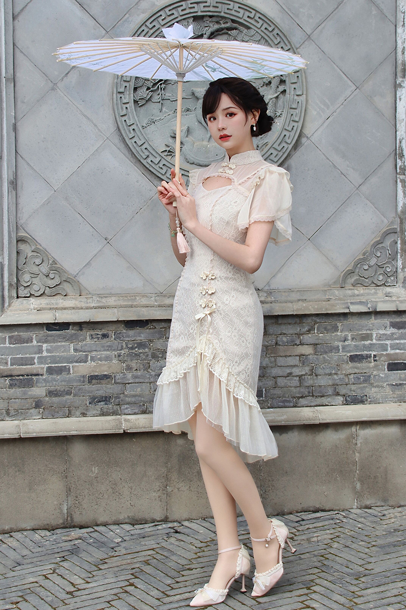 Alice girl 改良款 女士包臀鱼尾旗袍 生成色,199元 包邮(需付定金69元,尾款130元)